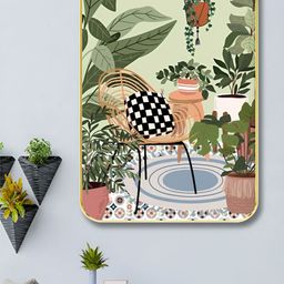 Livin'luxe Green & Brown Flowers & Leafs Printed Wooden Wall Painting-image-96