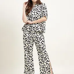 ZARI Printed Mandarin Collar Pure Cotton Shirt With Trousers Co-Ords-image-68