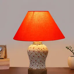 Aura Orange Traditional Frustum Shaped Wooden & Mosaic Glass Table Lamp-5