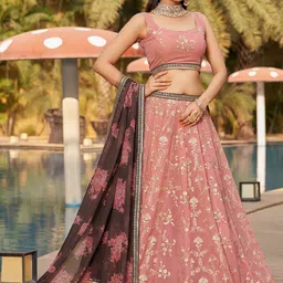 DIVASTRI Embroidered Sequinned Semi-Stitched Lehenga & Unstitched Blouse With Dupatta-image-65