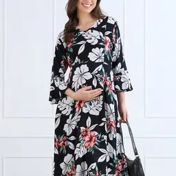 MomToBe Tropical Print Bell Sleeve Liva Maternity Fit & Flare Midi Dress-picture-25