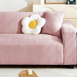 Lukzer Pink Printed Polyester 1 Piece Sofa Cover With Arms-image-92