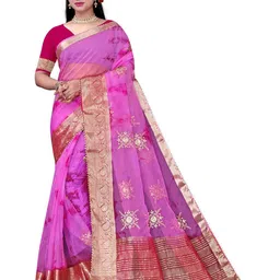 Pemal Designer Tie and Dye Embroidered Organza Saree-34