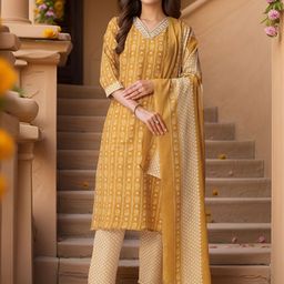 Banwaree Women Floral Printed Cotton Kurta with Trousers & Dupatta-image-34