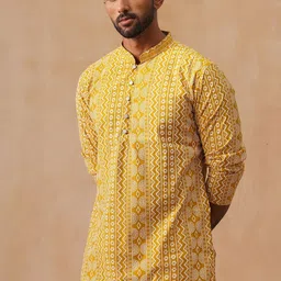 Jompers Men Printed Regular Chikankari Kurta with Pyjamas-image-6
