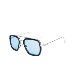 LEGEND EYEWEAR Unisex Blue Lens & Black Square Sunglasses with-58