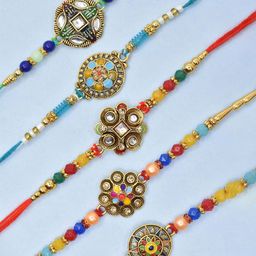 MEIRA JEWELLERY Set Of 5 Rakhi With Roli Chawal & Greeting Card-21