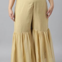 Women Regular Fit Gold Viscose Rayon Trousers-image-61