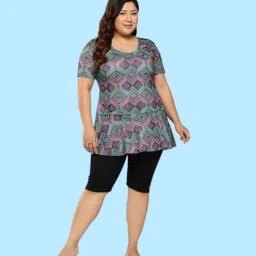 Aarika Womens Green-Black Colour Abstract Print Nylon Plus Size Swim Suit Self Design Women Light Blue Swimsuit-image-70