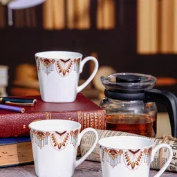 SONAKI White & Red 6 Pieces Printed Bone China Glossy Mugs 180 ml Each image 1