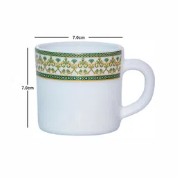 Cello 6 Pieces White & Green Printed Opalware Solitaire Glossy Coffee Mugs 180 ml Each image 4