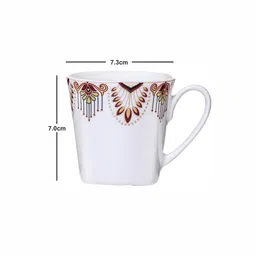 SONAKI White & Red 6 Pieces Printed Bone China Glossy Mugs 180 ml Each image 5