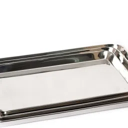 Deep Tray (Rectangle), Sizes 1, 2 & 3, 18.5x29.5 cms, 22x32.9 cms & 25.5x36.9 cms (Pack of 3, Stainless Steel) Tray-image-0
