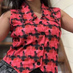 Checkered Women Waistcoat-image-62