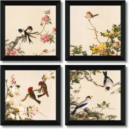 SET OF 4 BIRDS UV lamination Digital Reprint 19 inch x 19 inch Painting-35