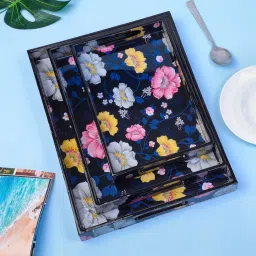 Rose Pattern Trays | Serving Platter, Snacks Tray, For Home, Kitchen, Set of 3, Tray Serving Set-image-59