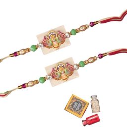 Designer Resin Rakhis features stunning colourfull motif Assorted Rakhi, Chawal Roli Pack Set-0