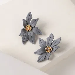 DressBerry Gold-Plated Artificial Stones Studded Floral Shaped Drop Earrings-11