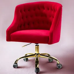 nestroots Red & Gold-Toned Sophisticated Velvet Office Chair-6