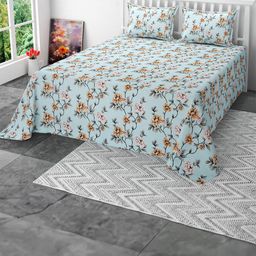 CLIO'S HERITAGE STORE Blue & Pink Floral 210 TC Queen Bedsheet with 2 Pillow Covers-image-87