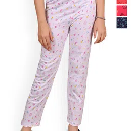 BAESD Girls Pack Of 4 Floral Printed Cotton Lounge Pants-picture-13