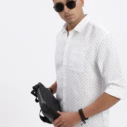 SHOWOFF Men Premium Spread Collar Micro Ditsy Printed Cotton Slim Fit Casual Shirt-image-97