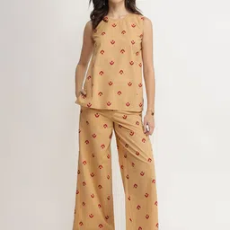 Pink Fort Printed Pure Cotton Round Neck Top With Trousers Co-Ords Set-picture-22