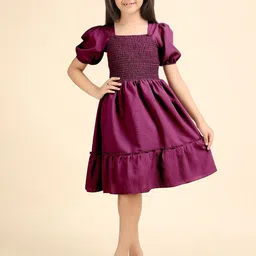 STARWORD Girls Puff Sleeve Cotton Fit & Flare Dress-image-49