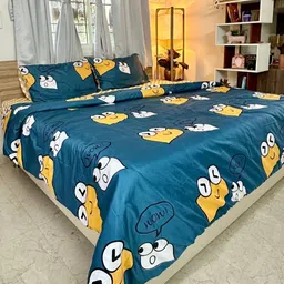 Famyo Teal Green 4 Pieces Cartoon Characters Printed AC Room Double King Bedding Set-22