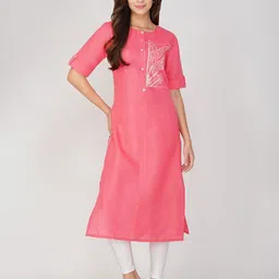 Rootover 30 Floral Printed Round Neck Cotton Straight Kurta-picture-19
