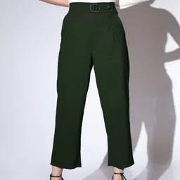 LERIYA FASHION Women Green Lycra Solid Regular Trousers-picture-29
