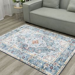 OBSESSIONS Blue Traditional Printed Anti-Skid Shaggy Carpet-image-63