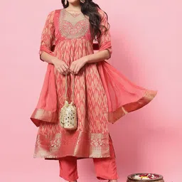 VredeVogel Women Floral Embroidered Regular Kurta with Trousers &  Dupatta-4