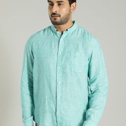 Indian Terrain Men India Slim Band Collar Solid Linen Slim Fit Casual Shirt-picture-48