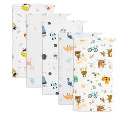 Teri Beri White 5 Pieces Printed Organic Cotton Face Towels-picture-37
