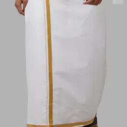 Viveagham Men Pack of 2 Pure Cotton Single Layer Gold Zari Work Dhotis-22