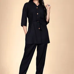 Abhilasha Pure Cotton Notched Lapel Collar Tunic With Belt & Trousers Co-Ords-54