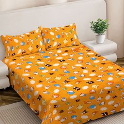 FABINALIV Yellow Conversational 300 TC King Bedsheet with 2 Pillow Covers 250 X 225cm-picture-42