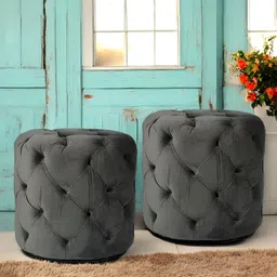 Ikiriya 2-Pcs Grey Wooden Round Ottomans-18