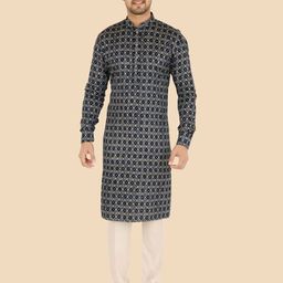 Ethniks Neu-Ron Men Bandhani Print Cotton Mandarin Collar Kurta Pyjama Set-image-24