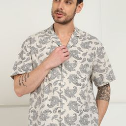 HERE&NOW Paisley Printed Spread Collar Half Sleeves Cotton Shirt-image-41