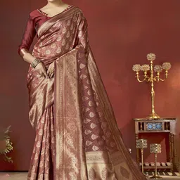 DIVASTRI Ethnic Motifs Woven Design Zari Silk Blend Banarasi Saree-image-37