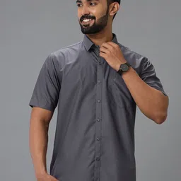 Viveagham Men Classic Fit Solid Spread Collar Silk Casual Shirt-image-64