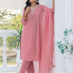DIVASTRI Women Solid Kurta with Trouser & Dupatta-picture-1