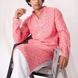 5 Stitch Men Ethnic Motifs Embroidered Sequinned Chanderi Silk Kurta-image-50