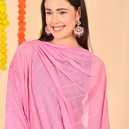 HELLA FASHIONS Striped Dupatta with Mukaish-4