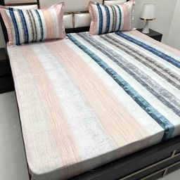 Pure Decor Blue Striped Pure Cotton 260 TC King Bedsheet Set 2.72 m x 2.72 m-image-46