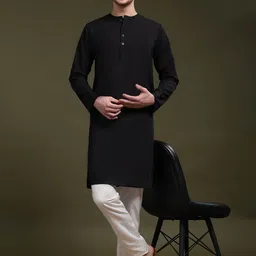 SKAVIJ Round Neck Long Sleeves Pure Cotton Straight Kurta with Pyjamas-picture-37