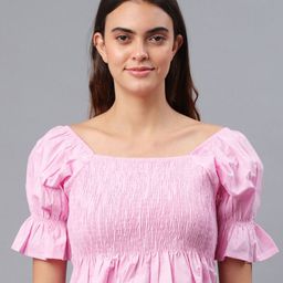 DressBerry Women Pure Cotton Puff Sleeve Cotton Crop Top-picture-47