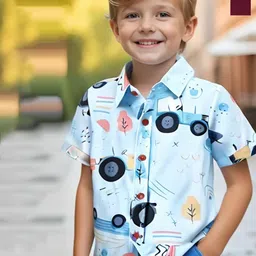 BAESD Boys Pack of 2 Classic Fit Graphic Printed Spread Collar Cotton Casual Shirts-picture-21